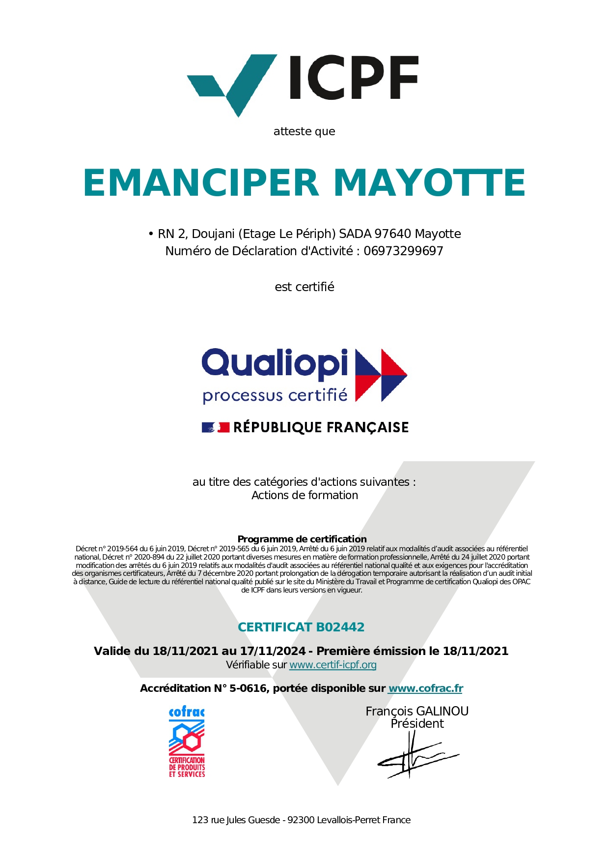 Emanciper Mayotte certifiée "QUALIOPI"